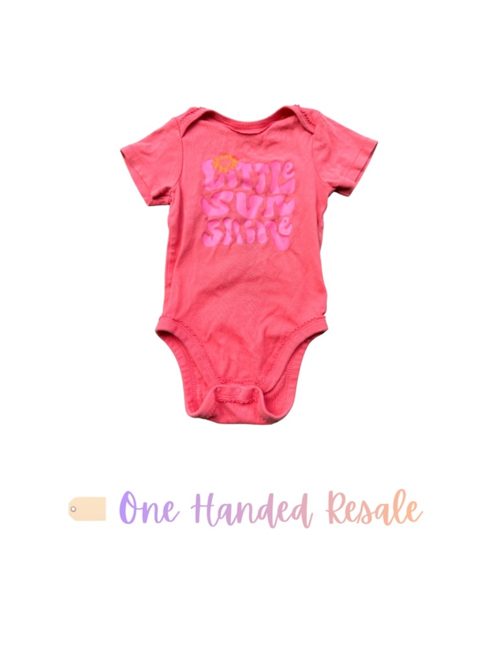 ☀️ Old Navy Coral Pink Little Sunshine Short Sleeve Baby Bodysuit Girls 18-24M